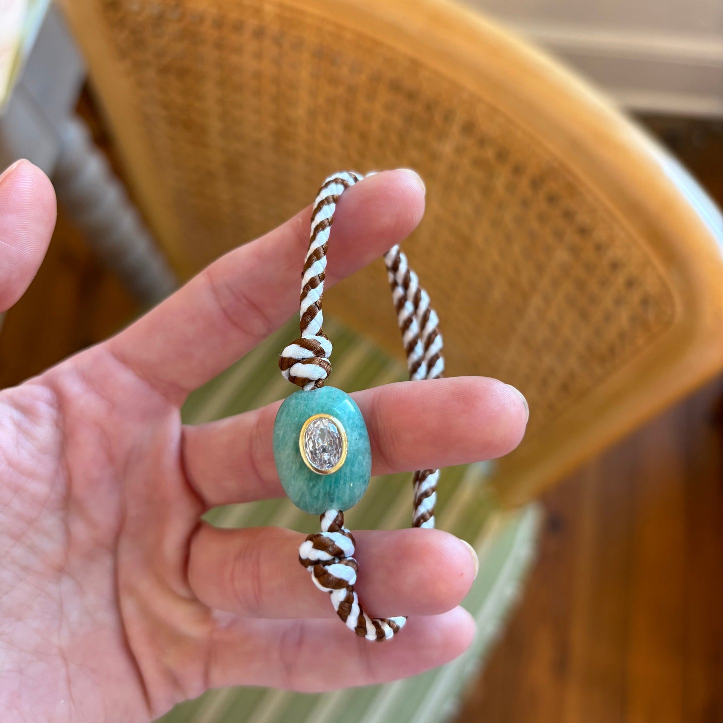 Brown stripe cord anklet with amazonite stone