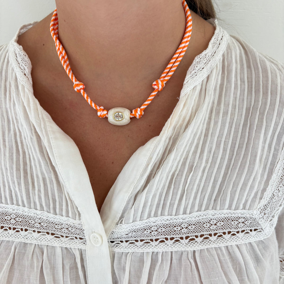 Orange stripe cord game day necklace