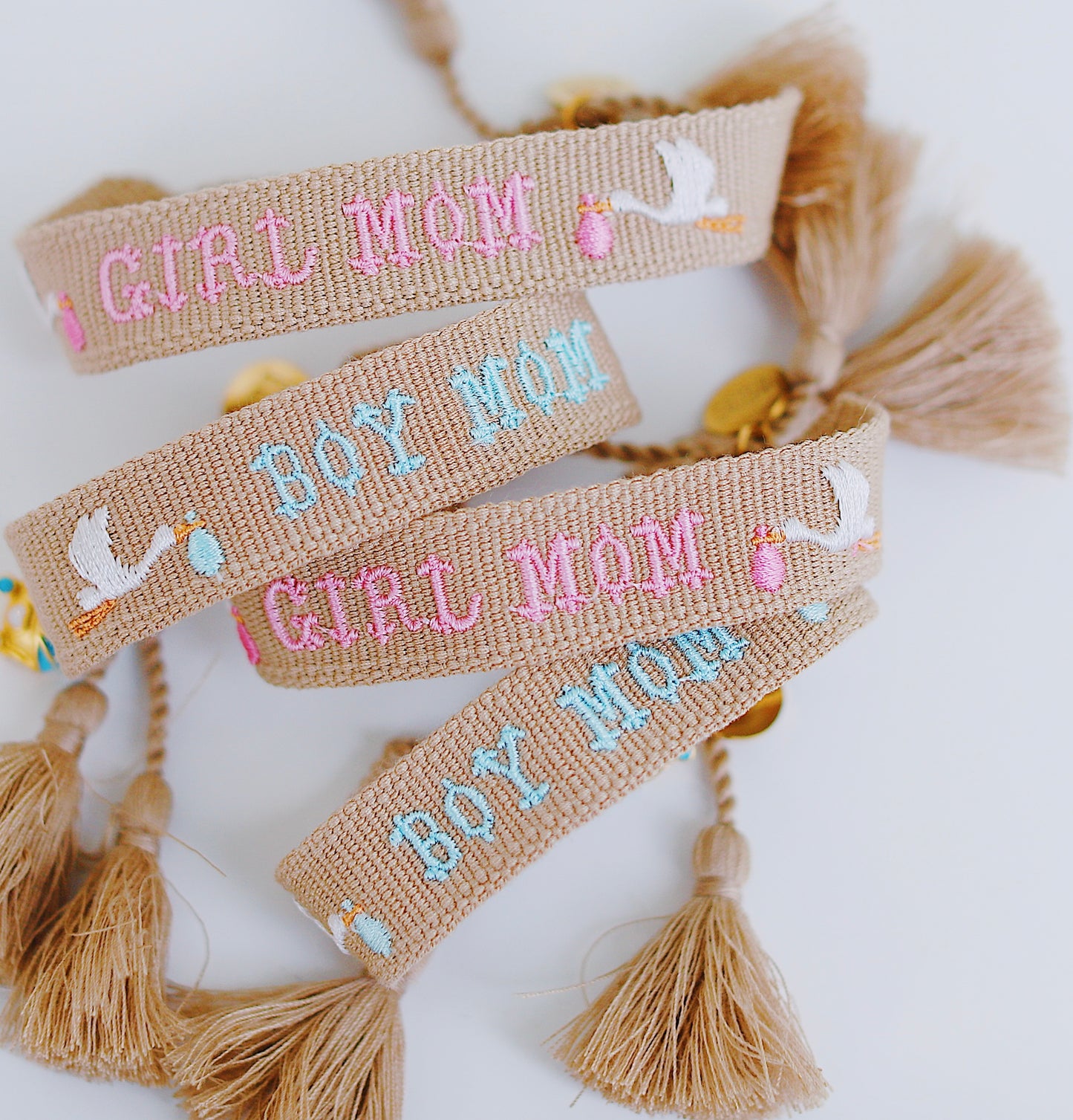 Girl mom with stork tassel bracelet