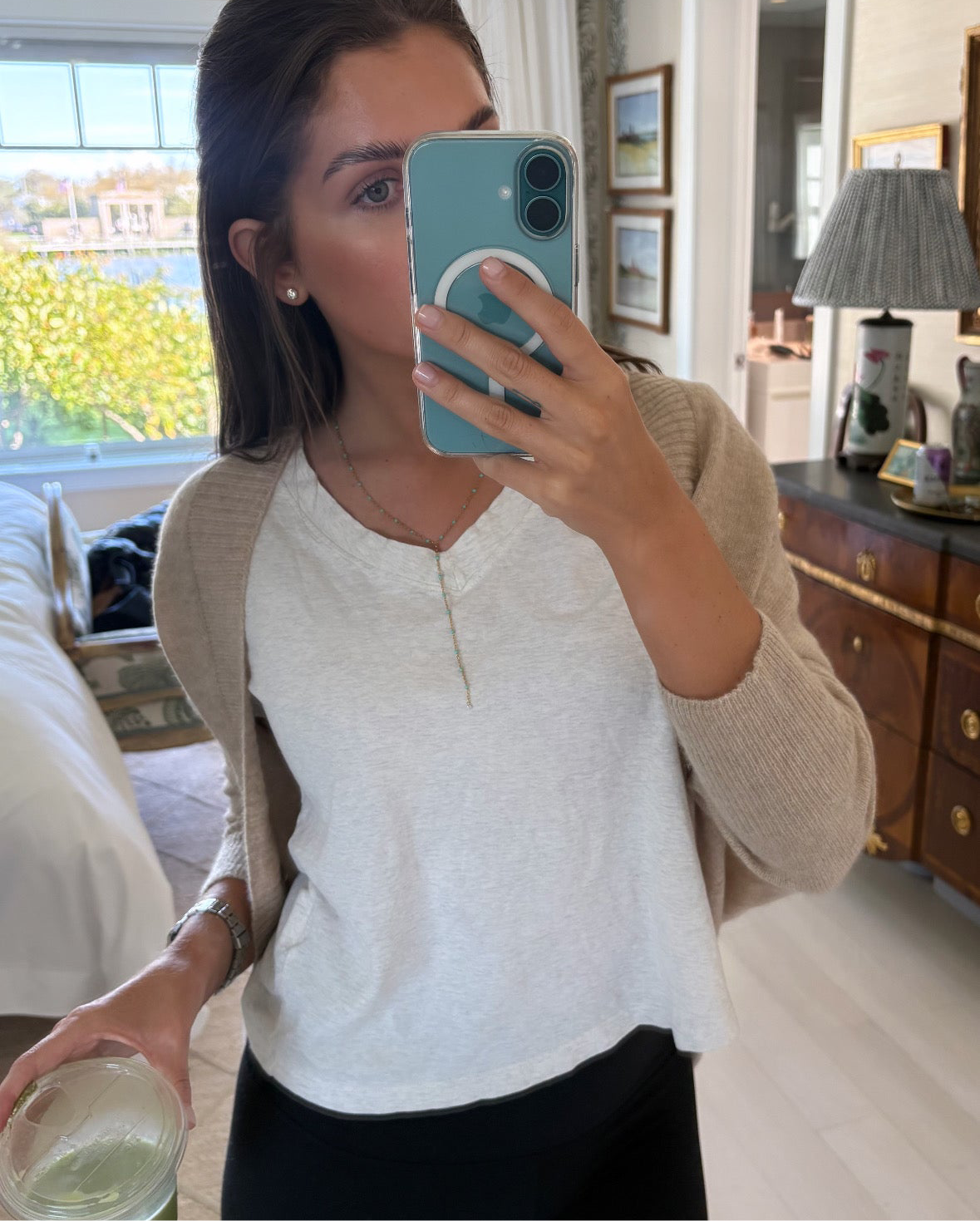 Eliza blue dainty lariat necklace
