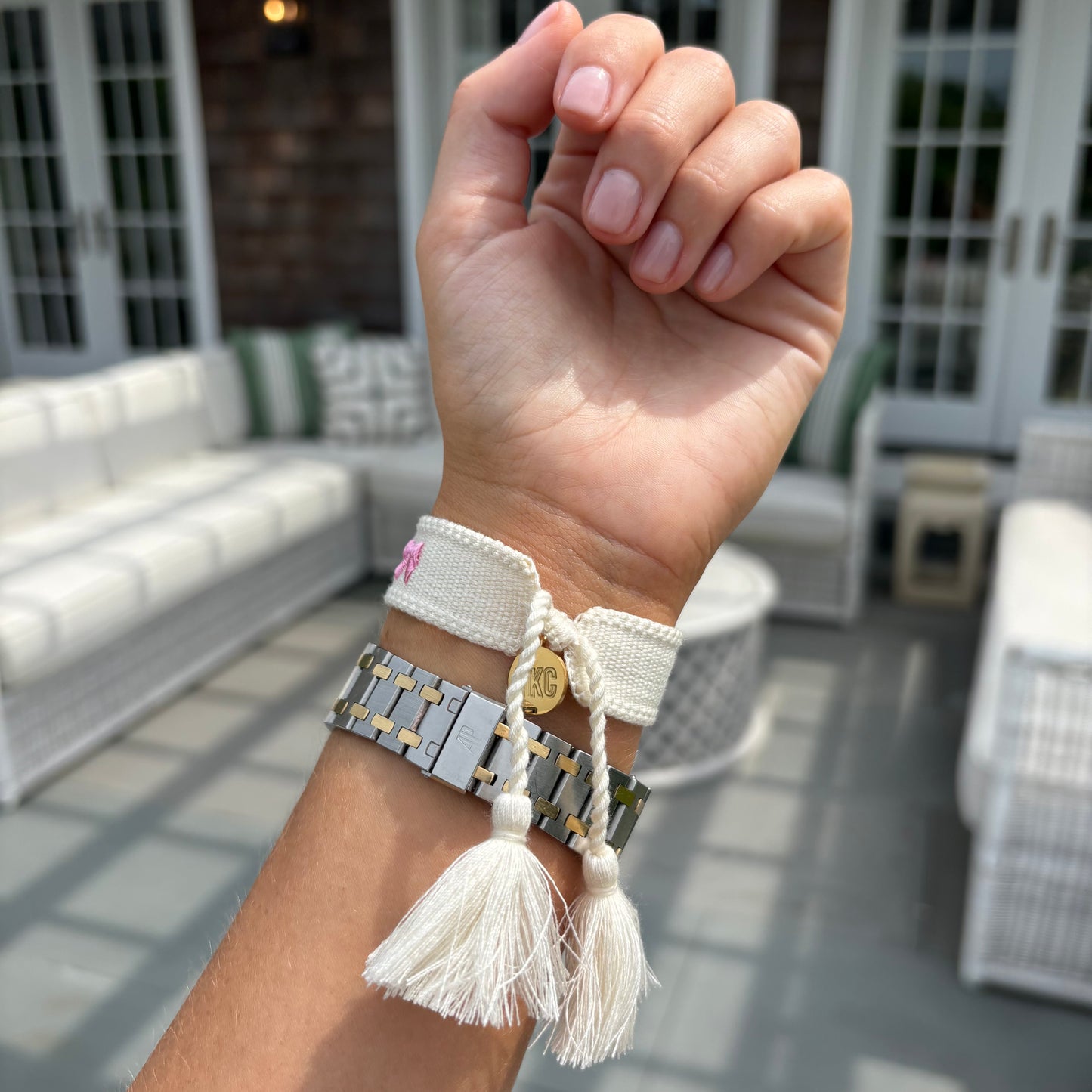 Pink bow tassel bracelet
