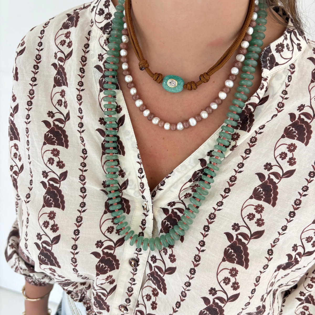 Gia freshwater pearl and brown stone necklace