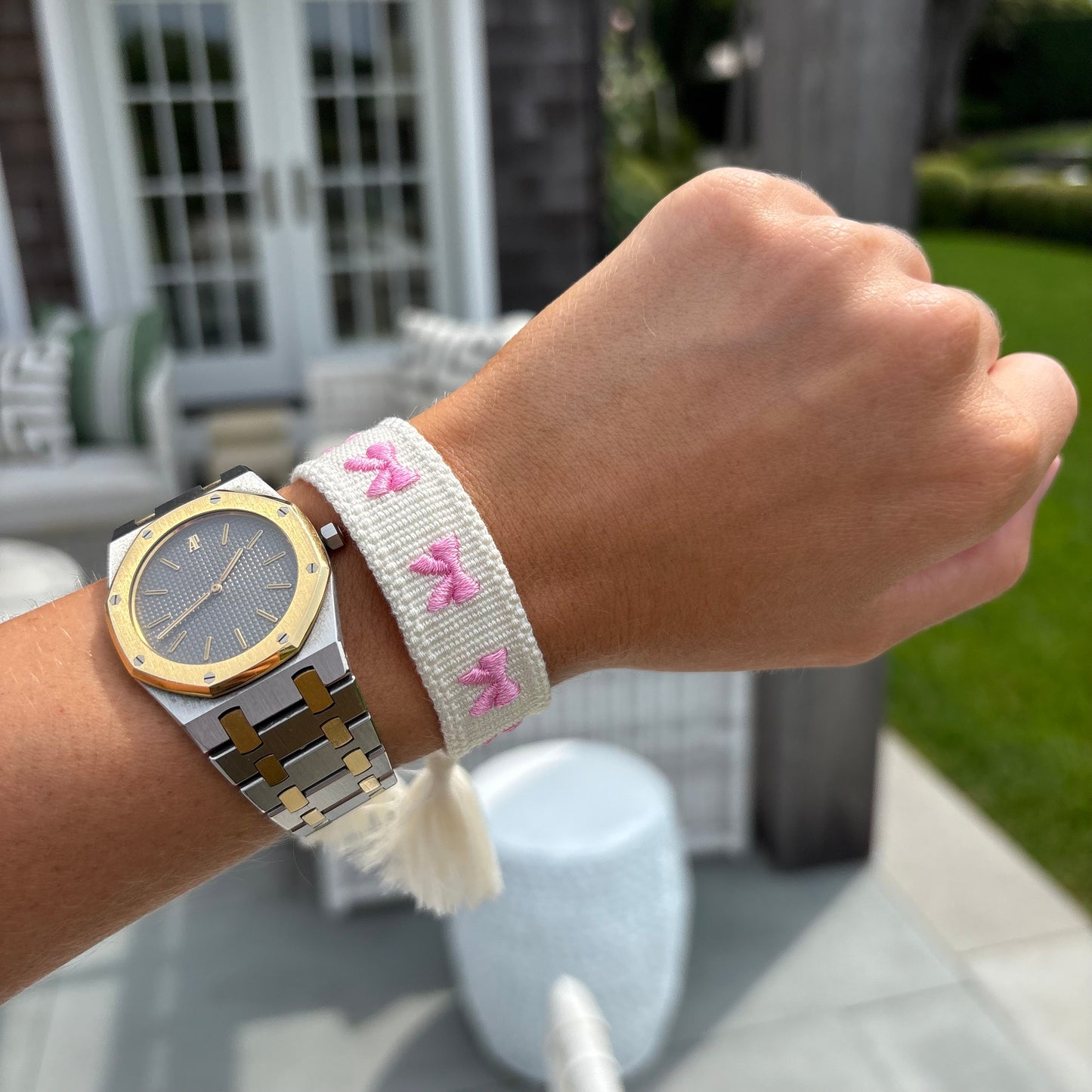 Pink bow tassel bracelet