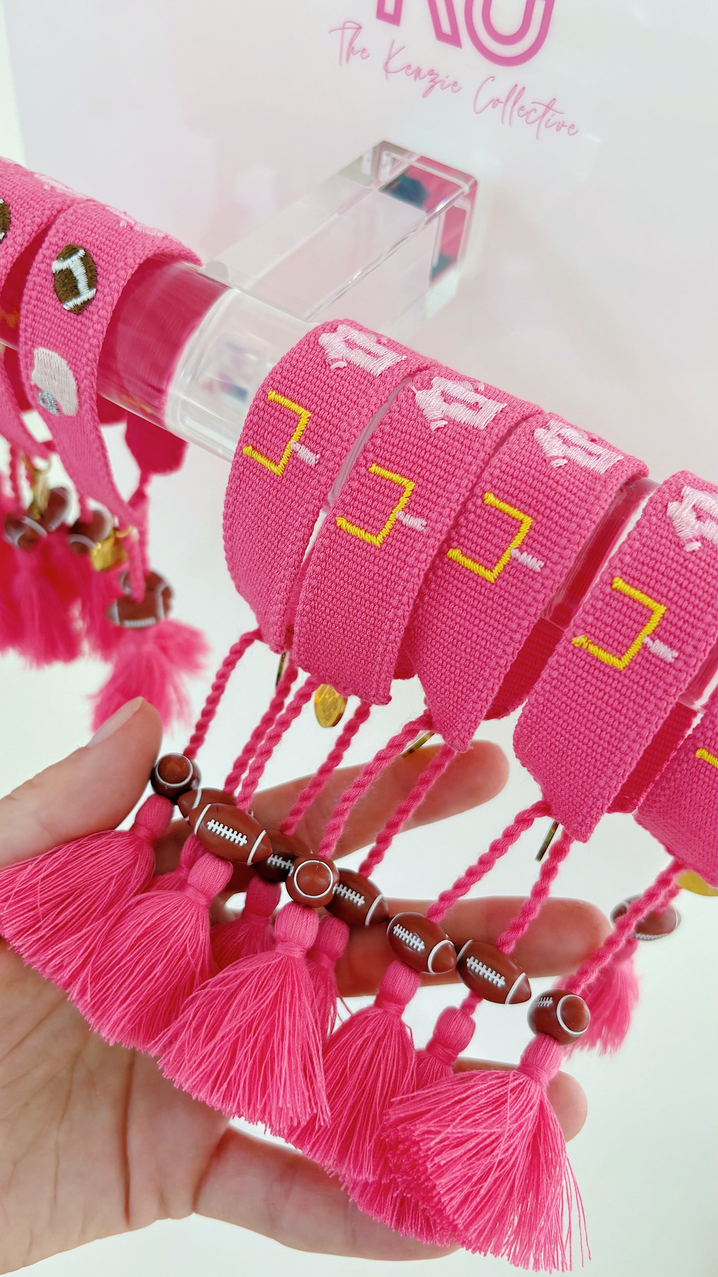 Game day charm embroidered tassel bracelet with football charms