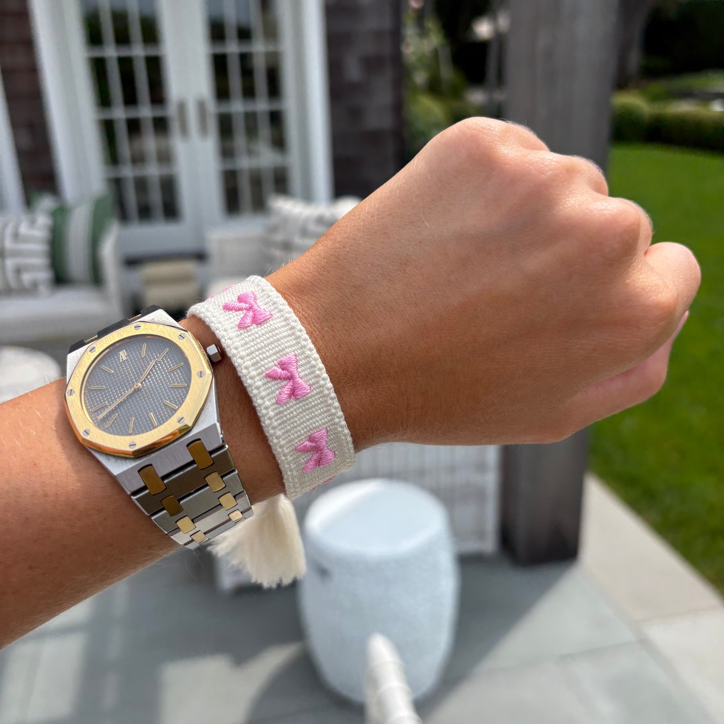 Pink bow tassel bracelet