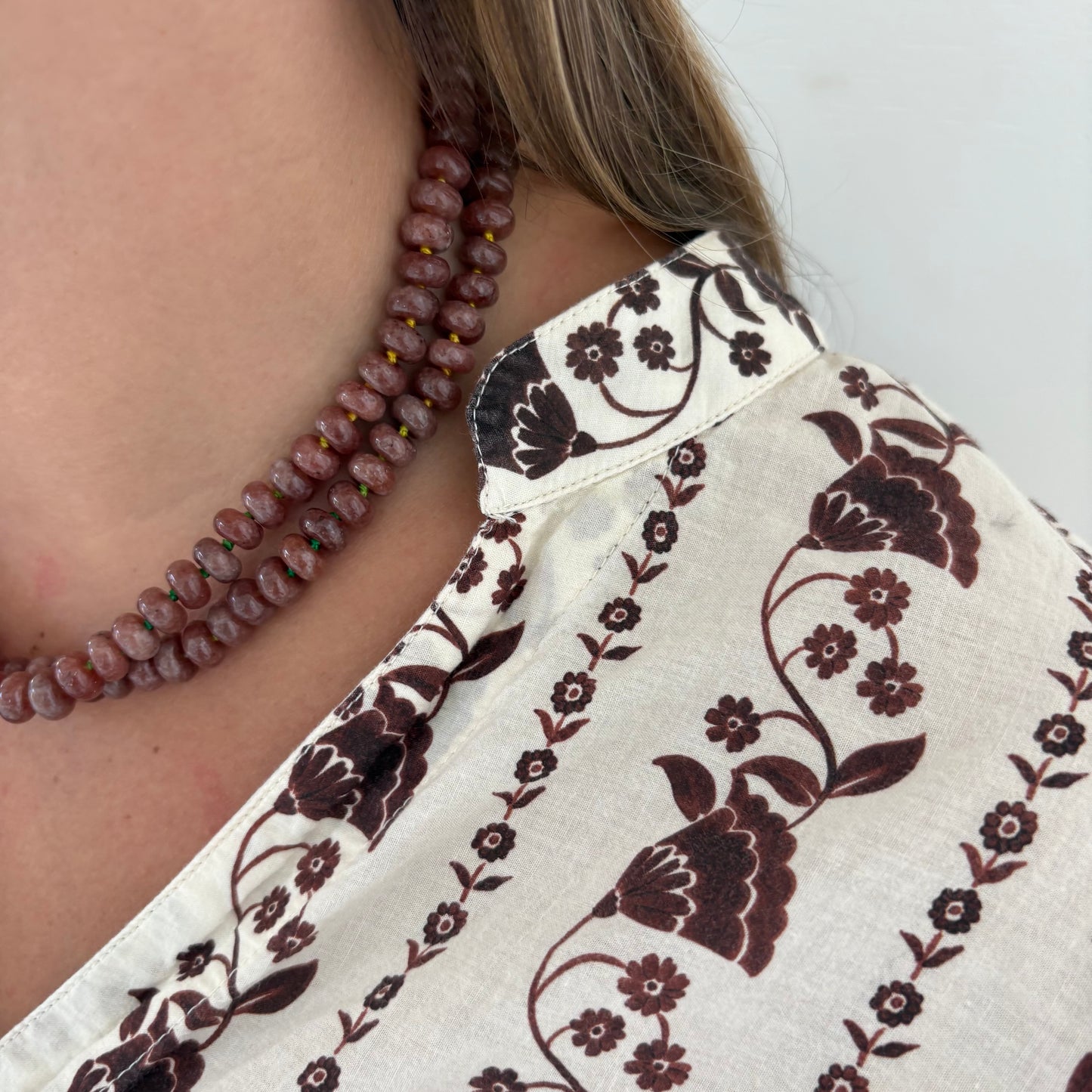 Chocolate brown hand knotted stone necklace
