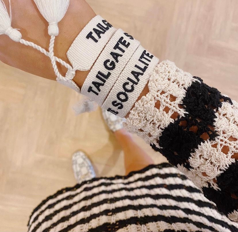 Tailgate socialite embroidered tassel bracelet game day