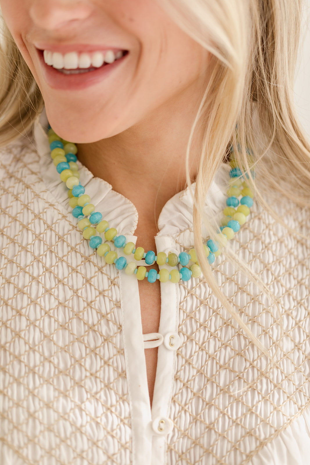 Chartreuse and blue stone necklace