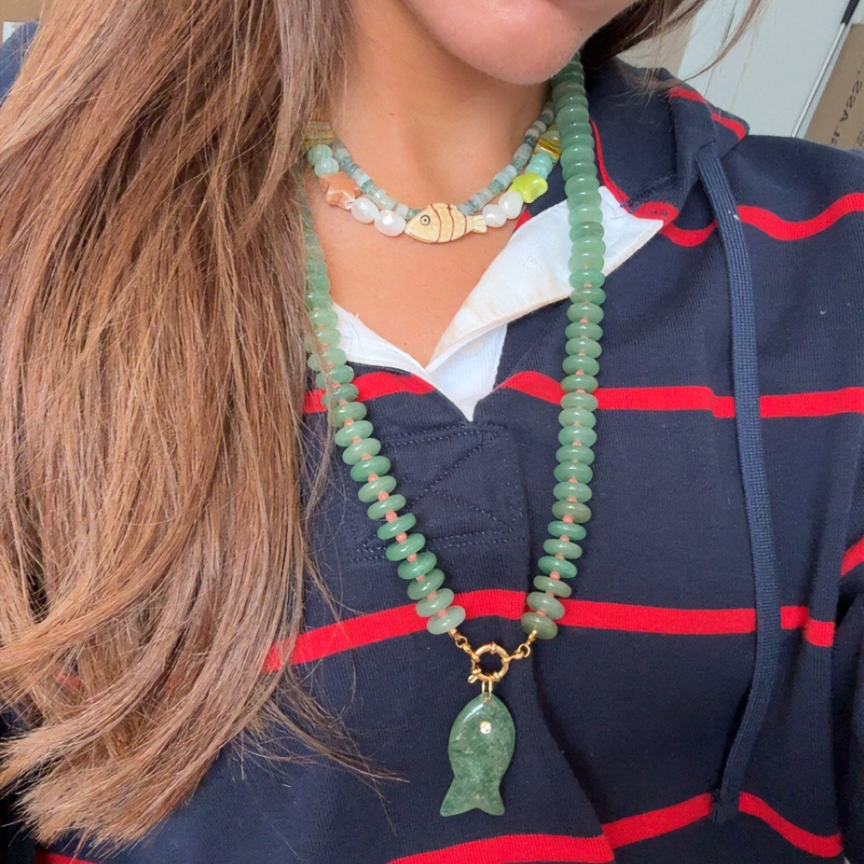Catch of the day long necklace green fish sold out this is a preorder ships JUNE 15