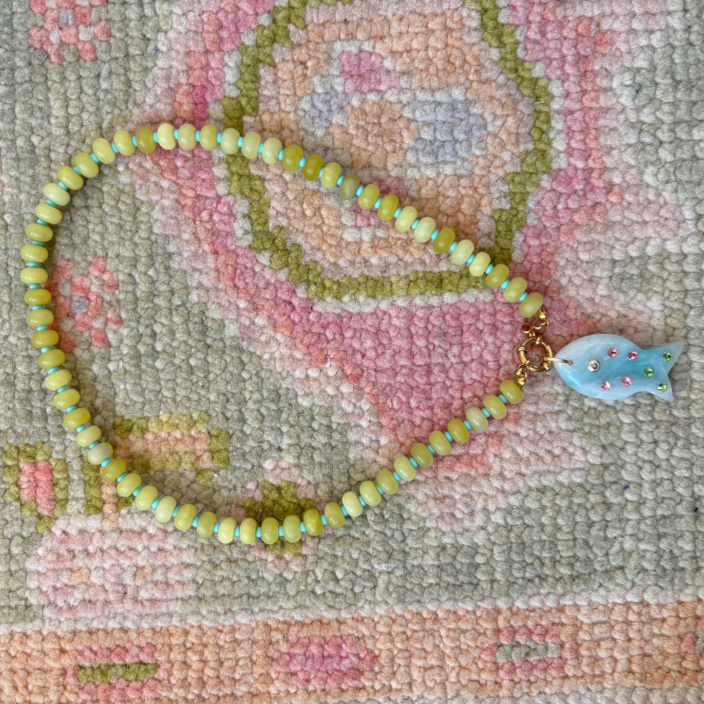 fancy fish chartreuse stone necklace