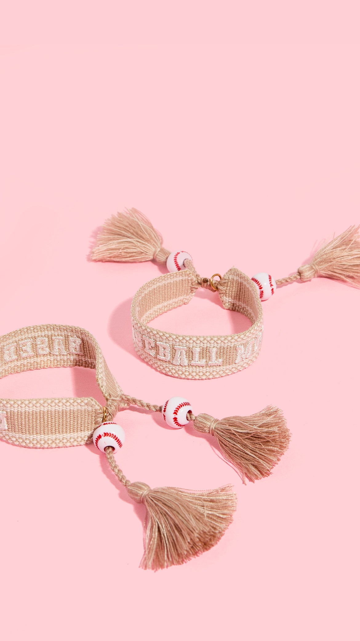 Baseball mom embroidered tassel bracelet with baseball charms