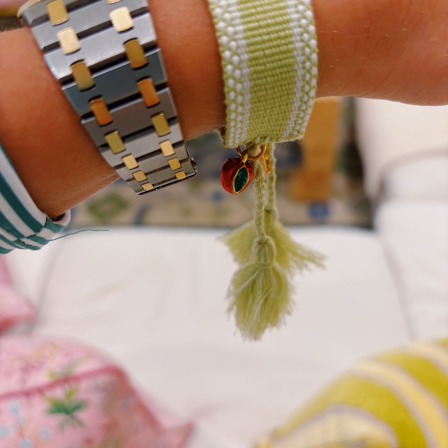 TEACHER tassel bracelet with apple charm