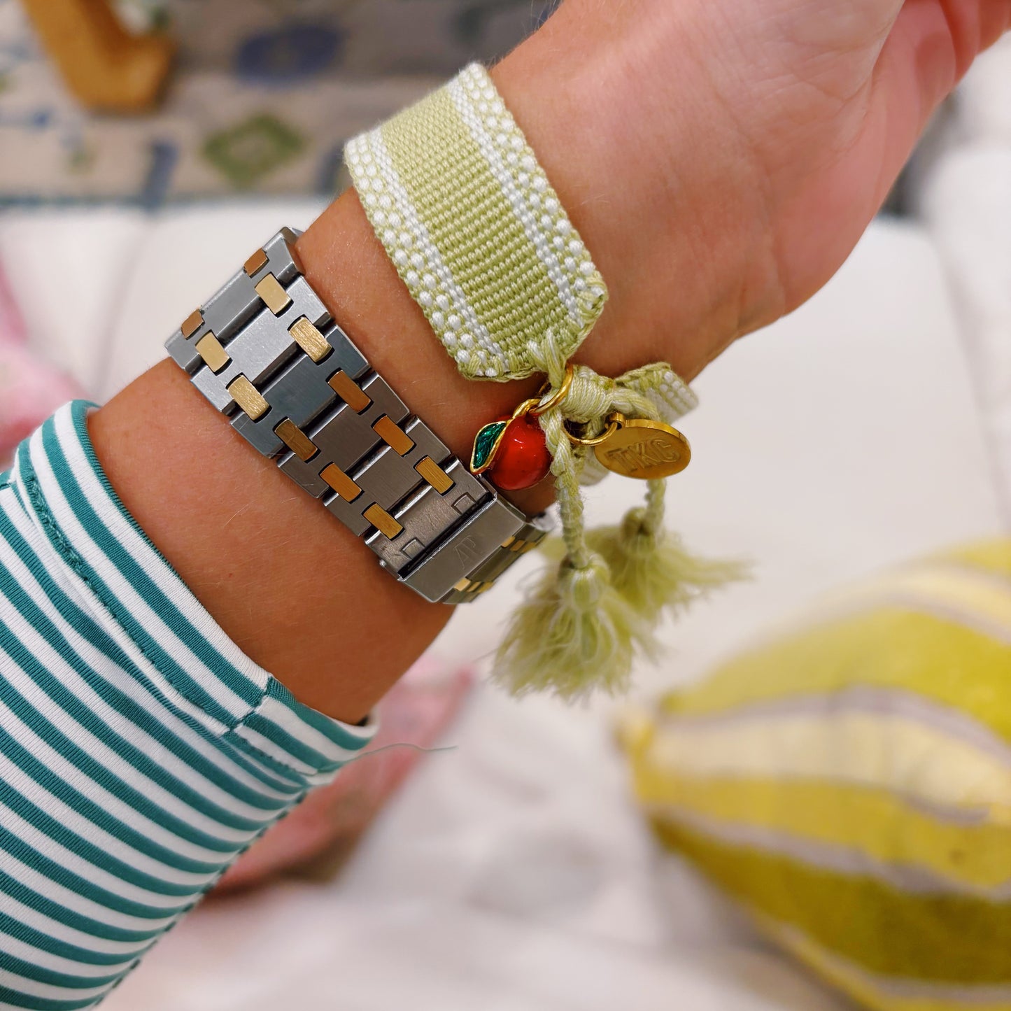 TEACHER tassel bracelet with apple charm