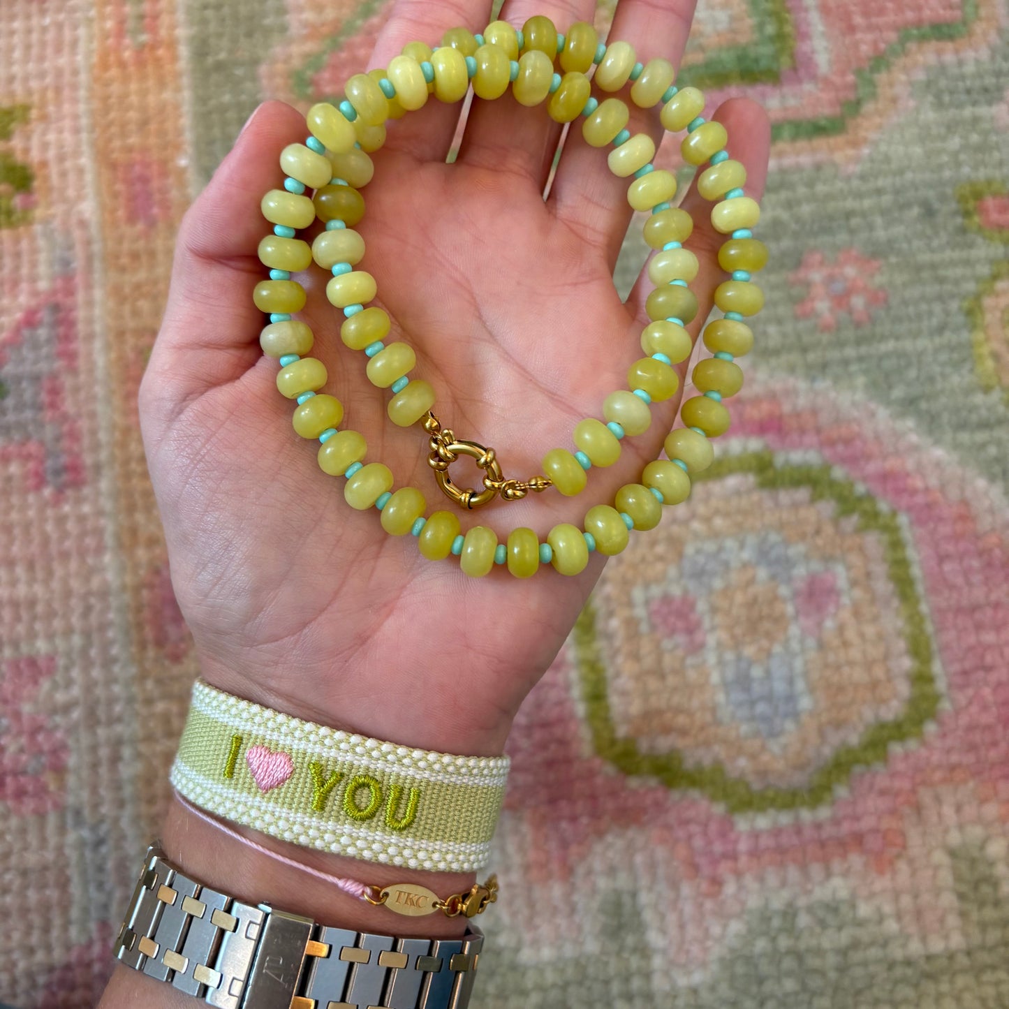 Chartreuse stone necklace with spring ring clasp