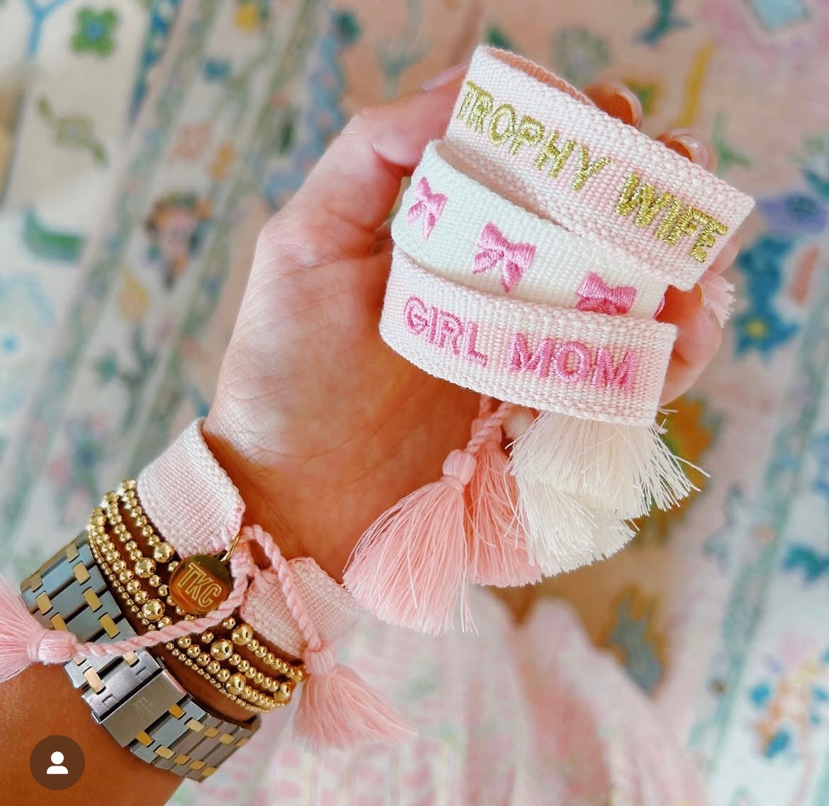 Girl Mom Embroidered Tassel Bracelet