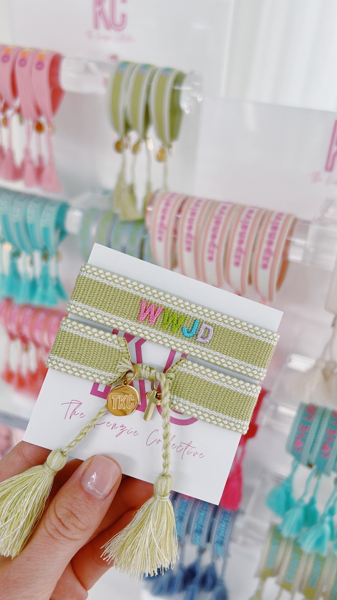 WWJD embroidered tassel bracelet