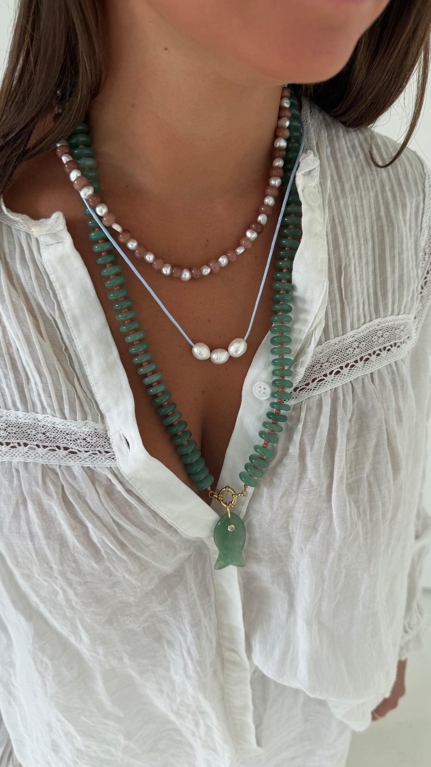 Gia freshwater pearl and brown stone necklace