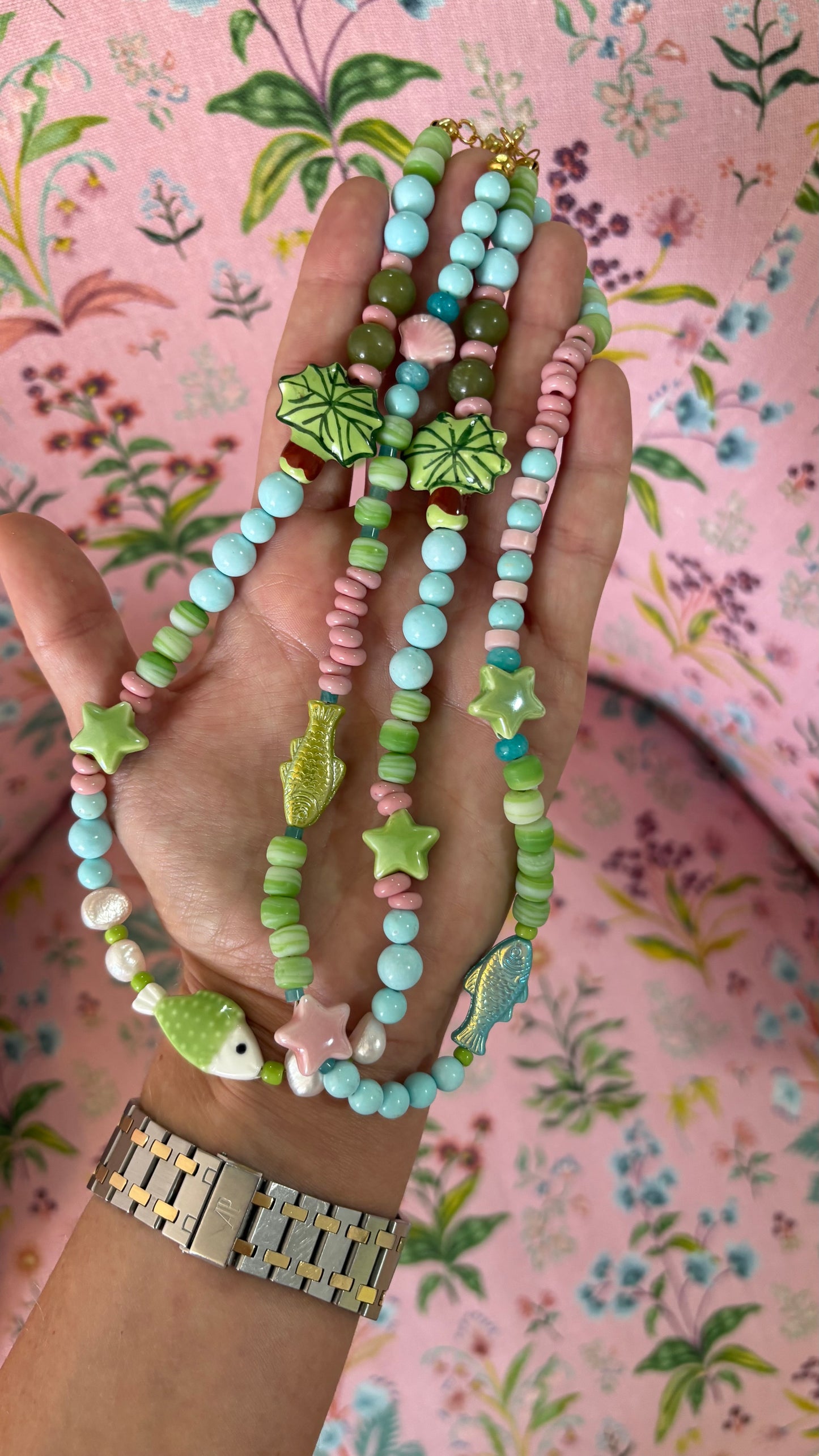 Whimsy palm tree beaded necklace