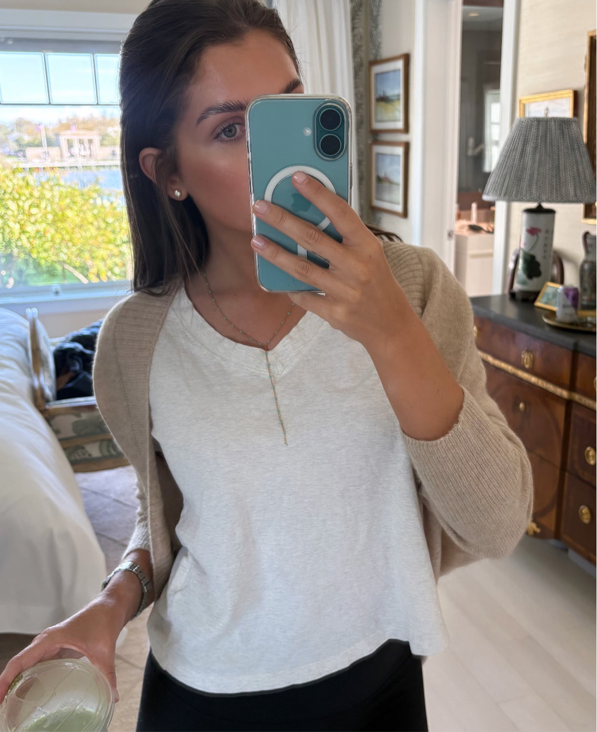 Eliza blue dainty lariat necklace