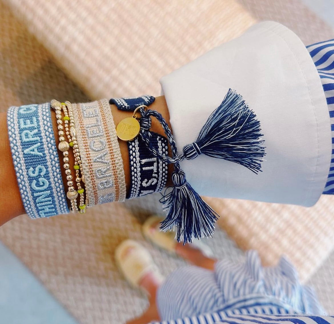 Tennis bracelet embroidered tassel bracelet