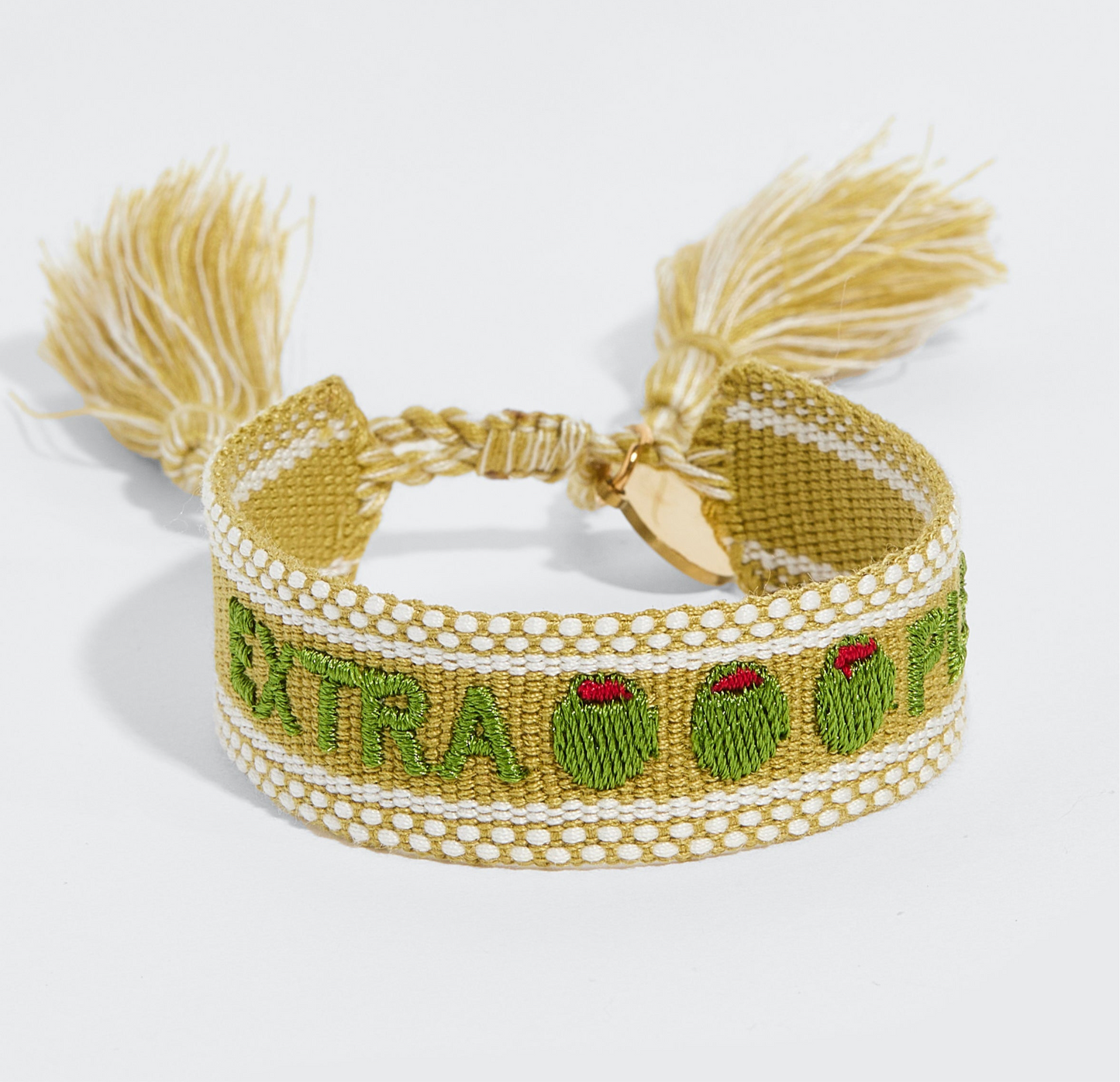 Extra olives please embroidered tassel bracelet