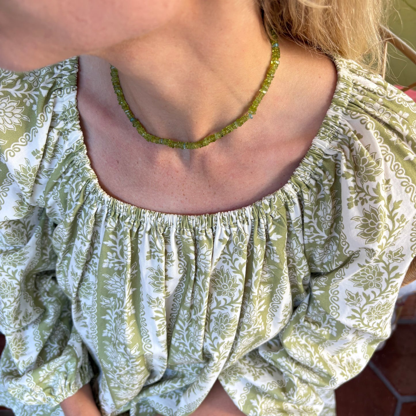 Peridot gemstone necklace chartreuse stones