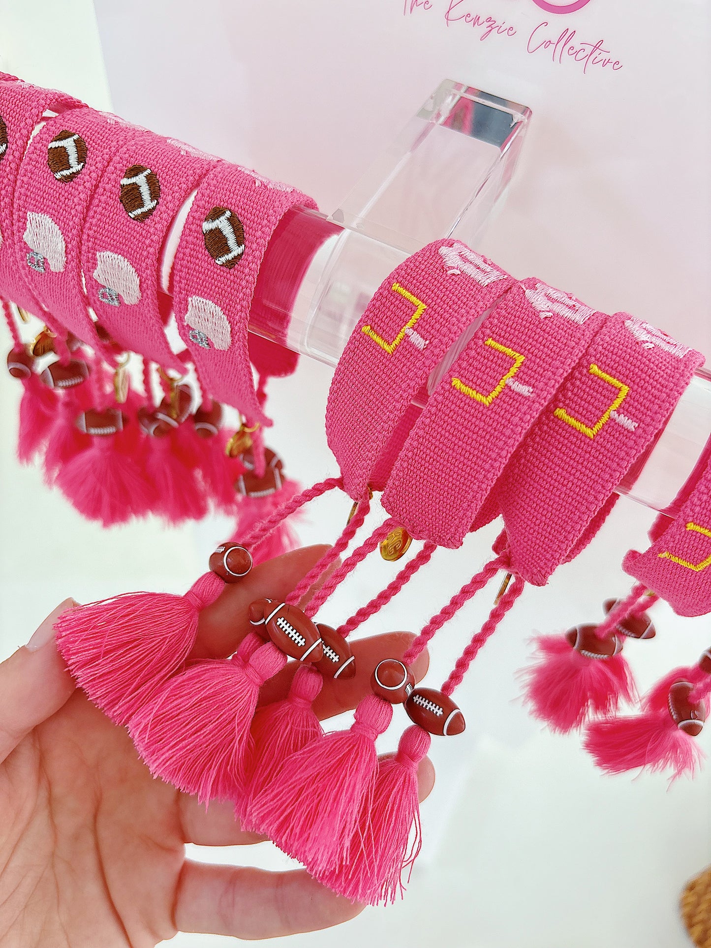 Game day charm embroidered tassel bracelet with football charms