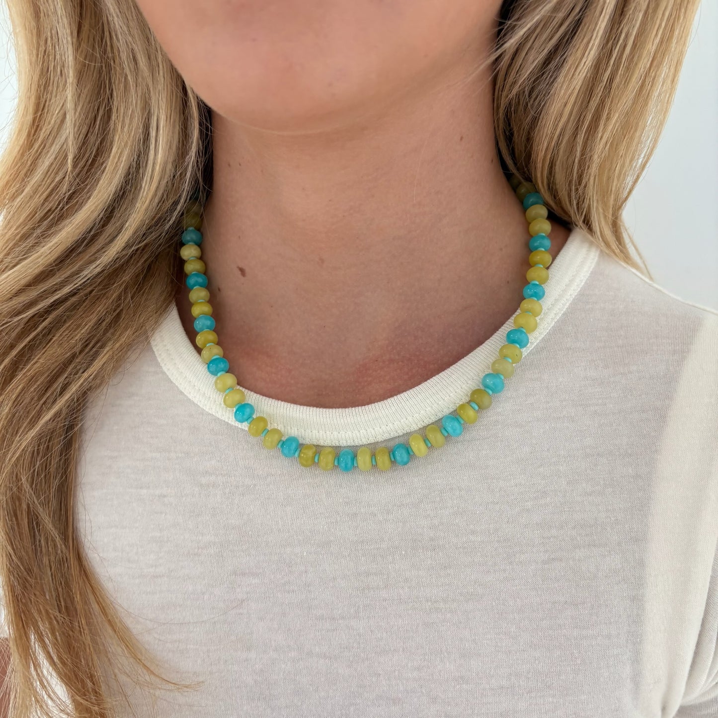 Millie chartreuse and blue stone necklace