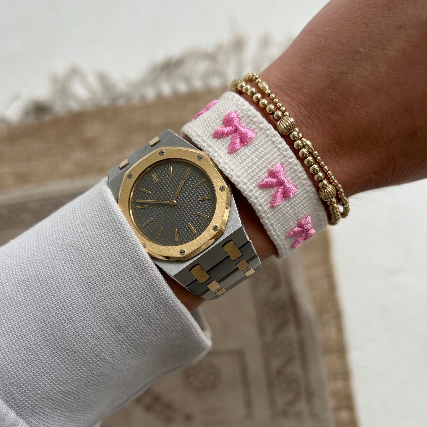 Pink bow tassel bracelet