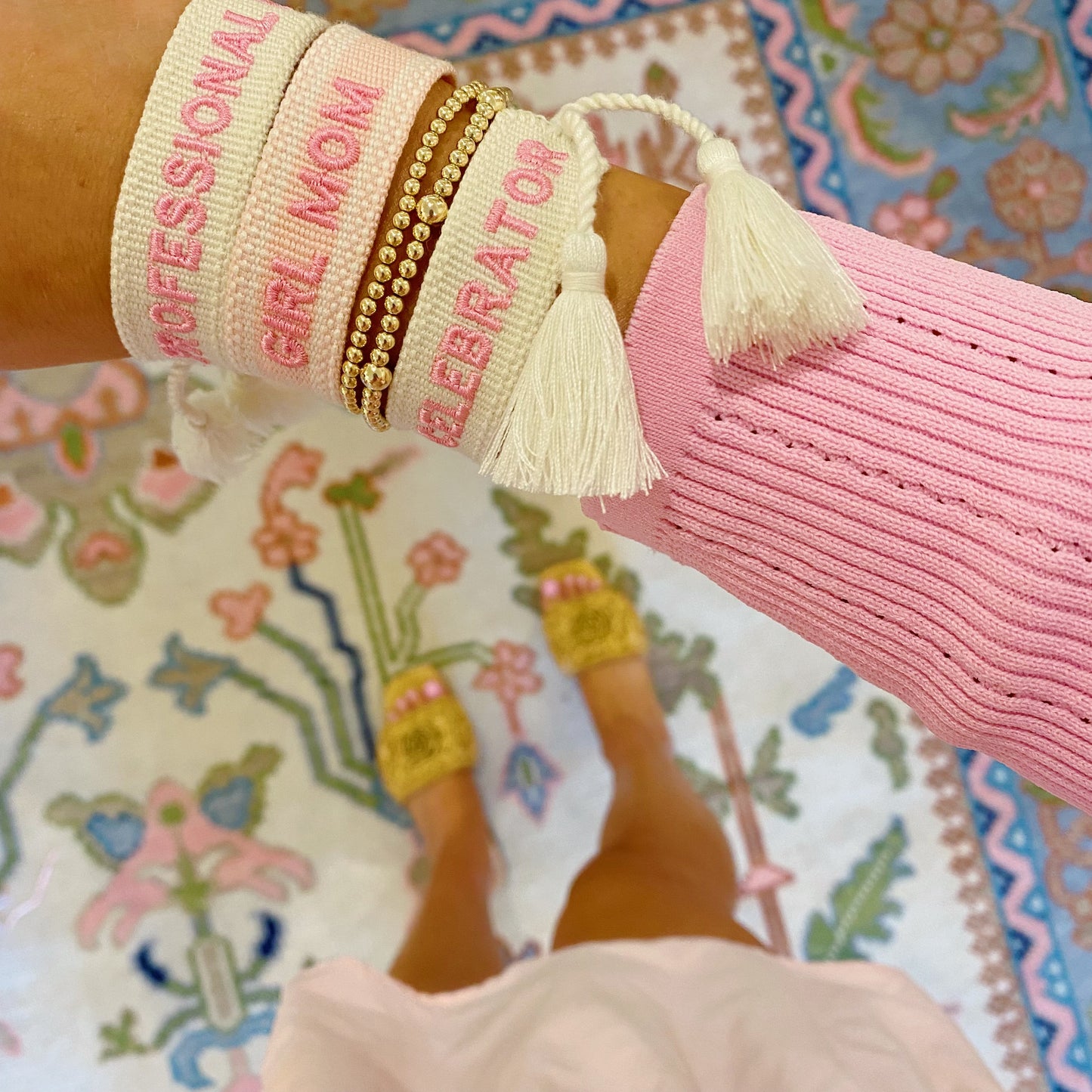 Girl Mom Embroidered Tassel Bracelet