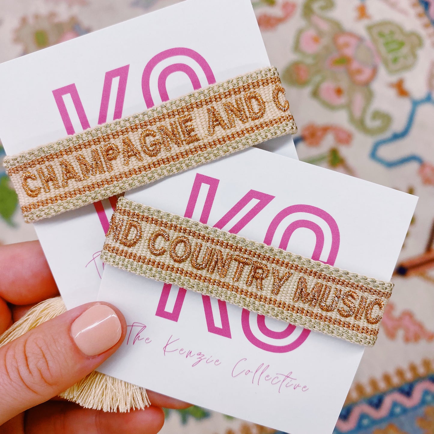 Champagne And Country Music embrodiered tassel bracelet