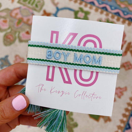 Boy Mom embroidered tassel bracelet