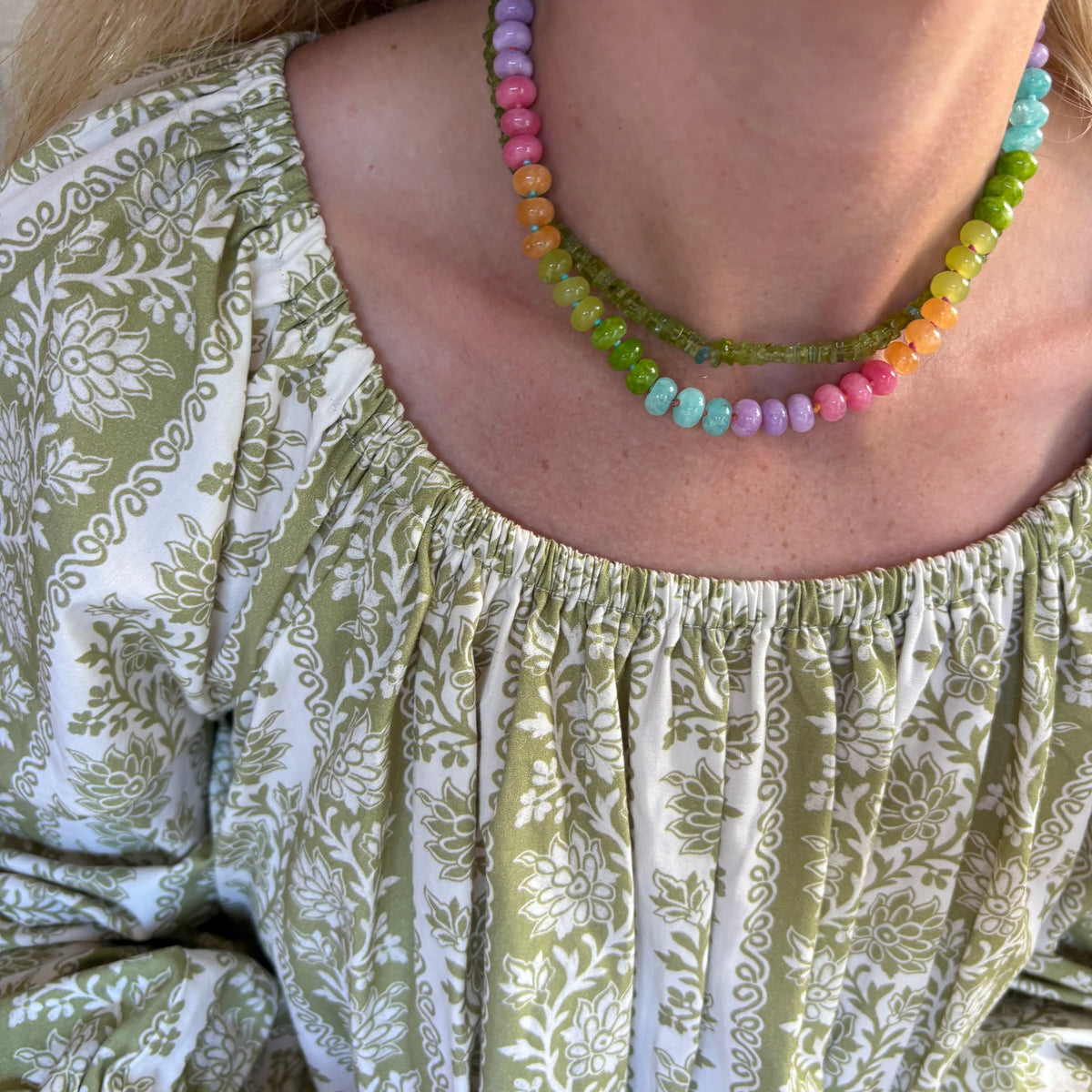 Peridot gemstone necklace chartreuse stones