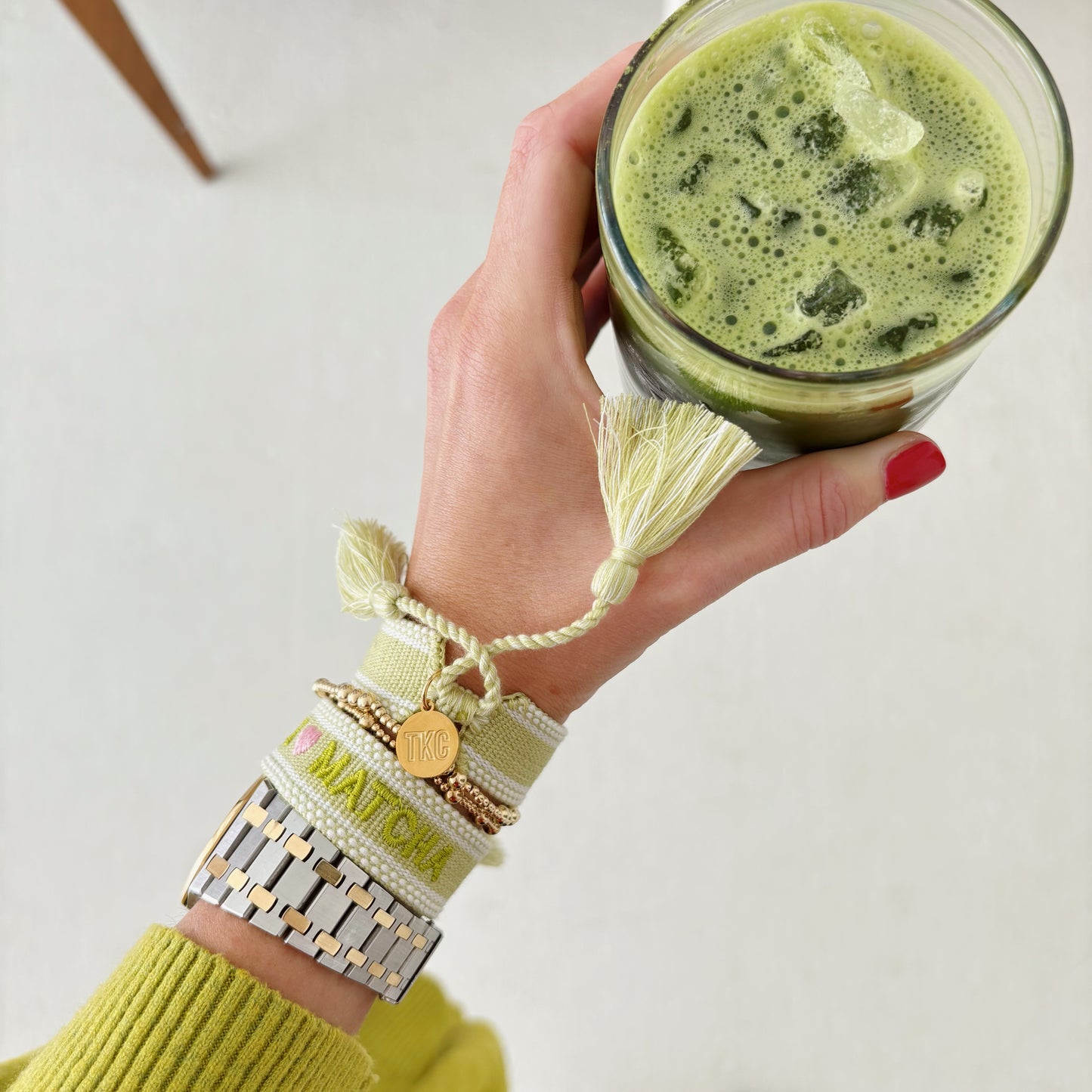I love matcha embroidered tassel bracelet