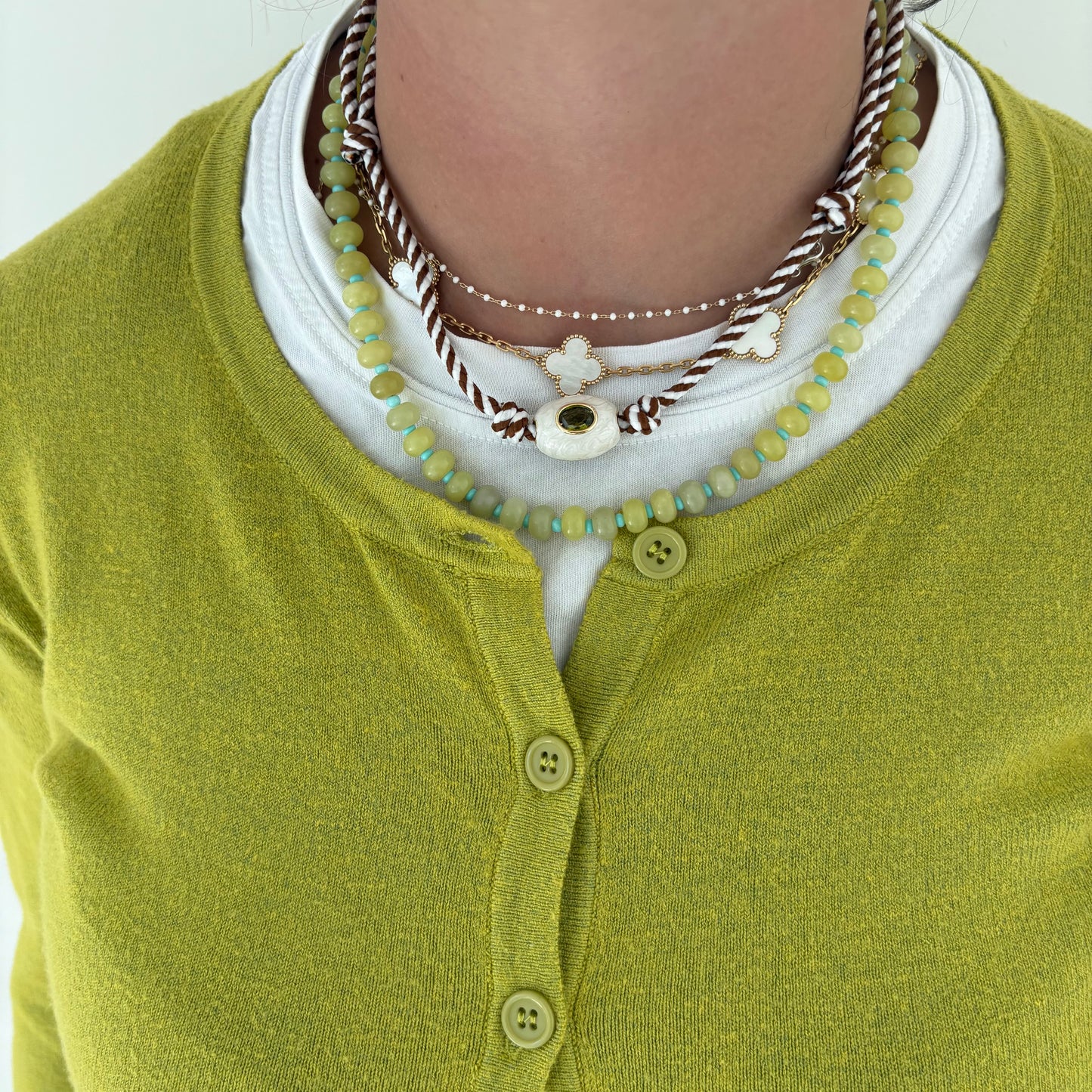 Brown striped cord necklace with white stone - sold out - this is a preorder ships Aug 28