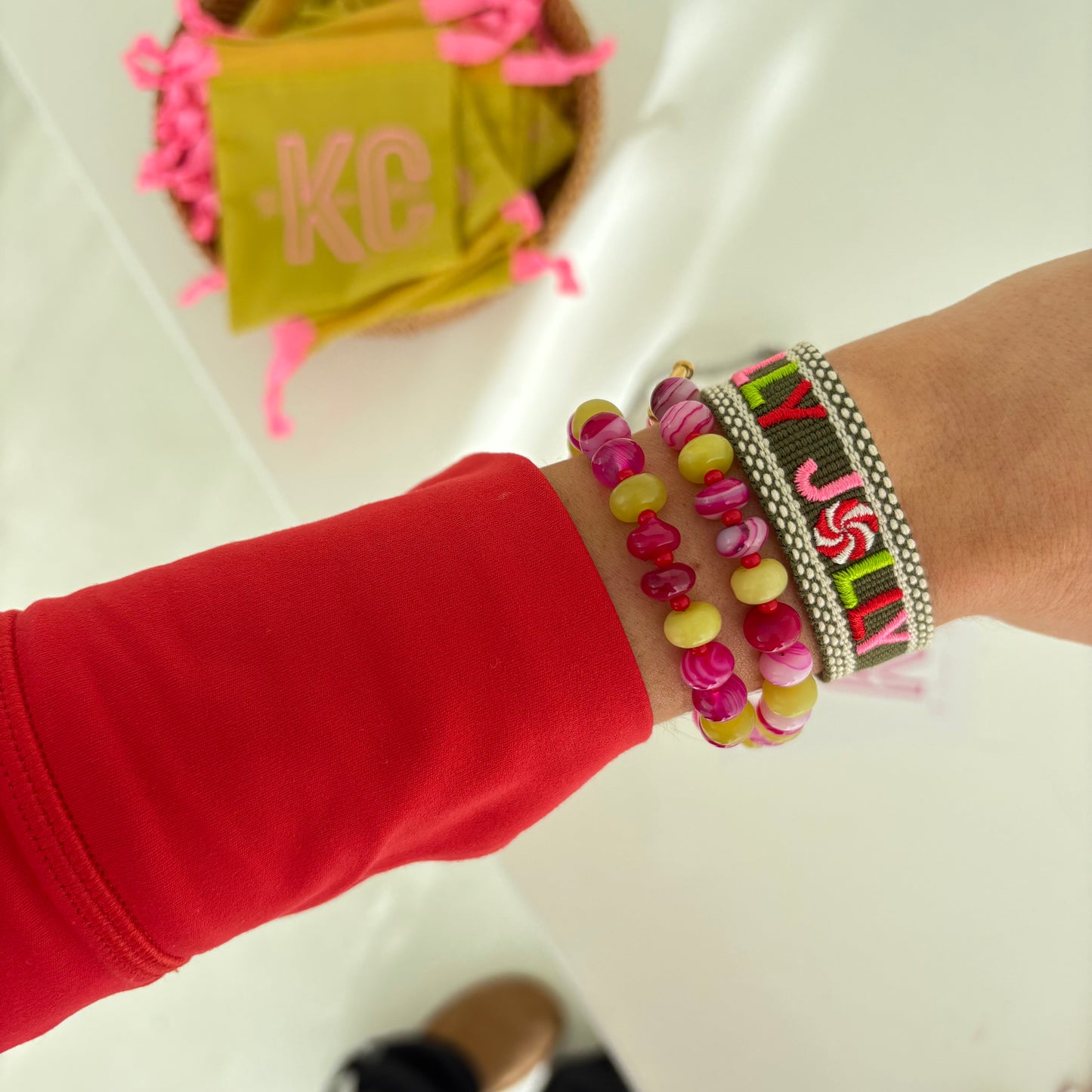 Holly bracelet red, pink & chartreuse stones