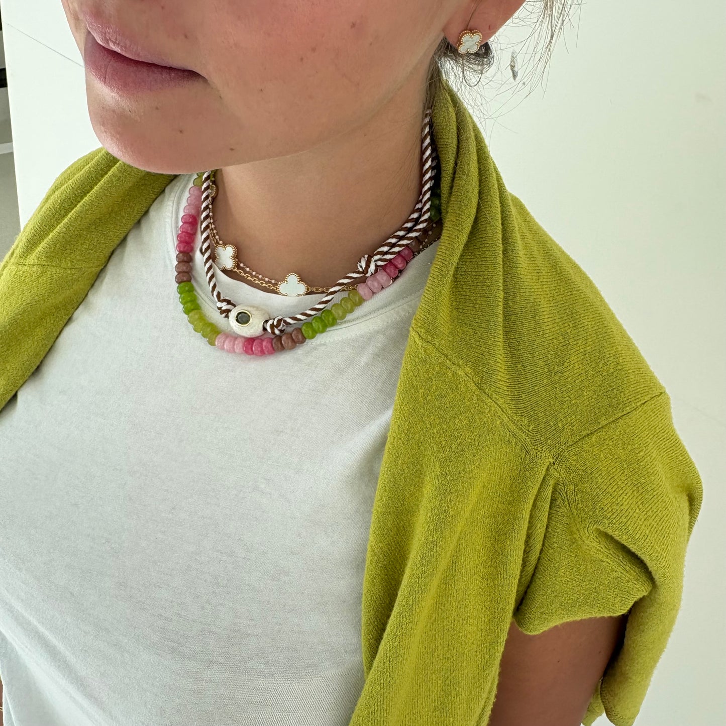 Celeste chartreuse and brown stone necklace