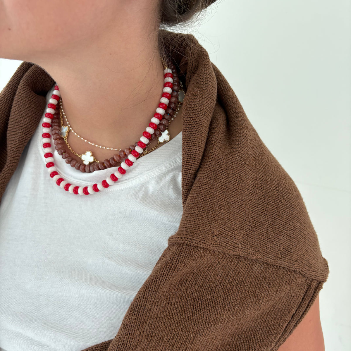 Red and white beaded necklace game day