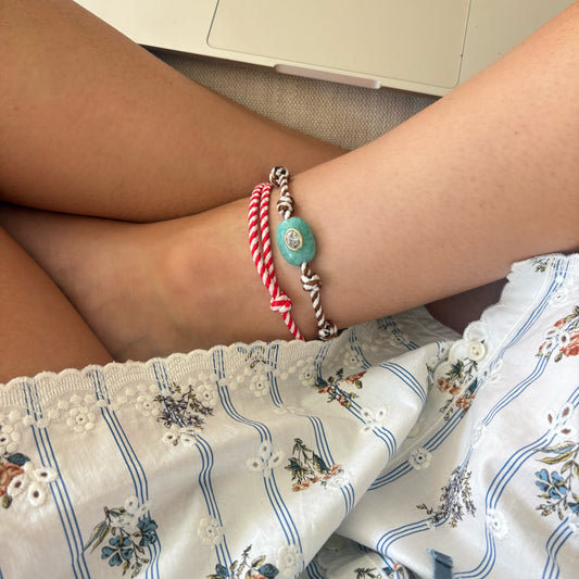 Brown stripe cord anklet with amazonite stone