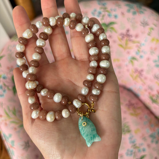 Rosemary pearl necklace with fish charm