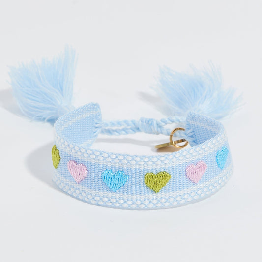 Happy hearts embroidered tassel bracelet