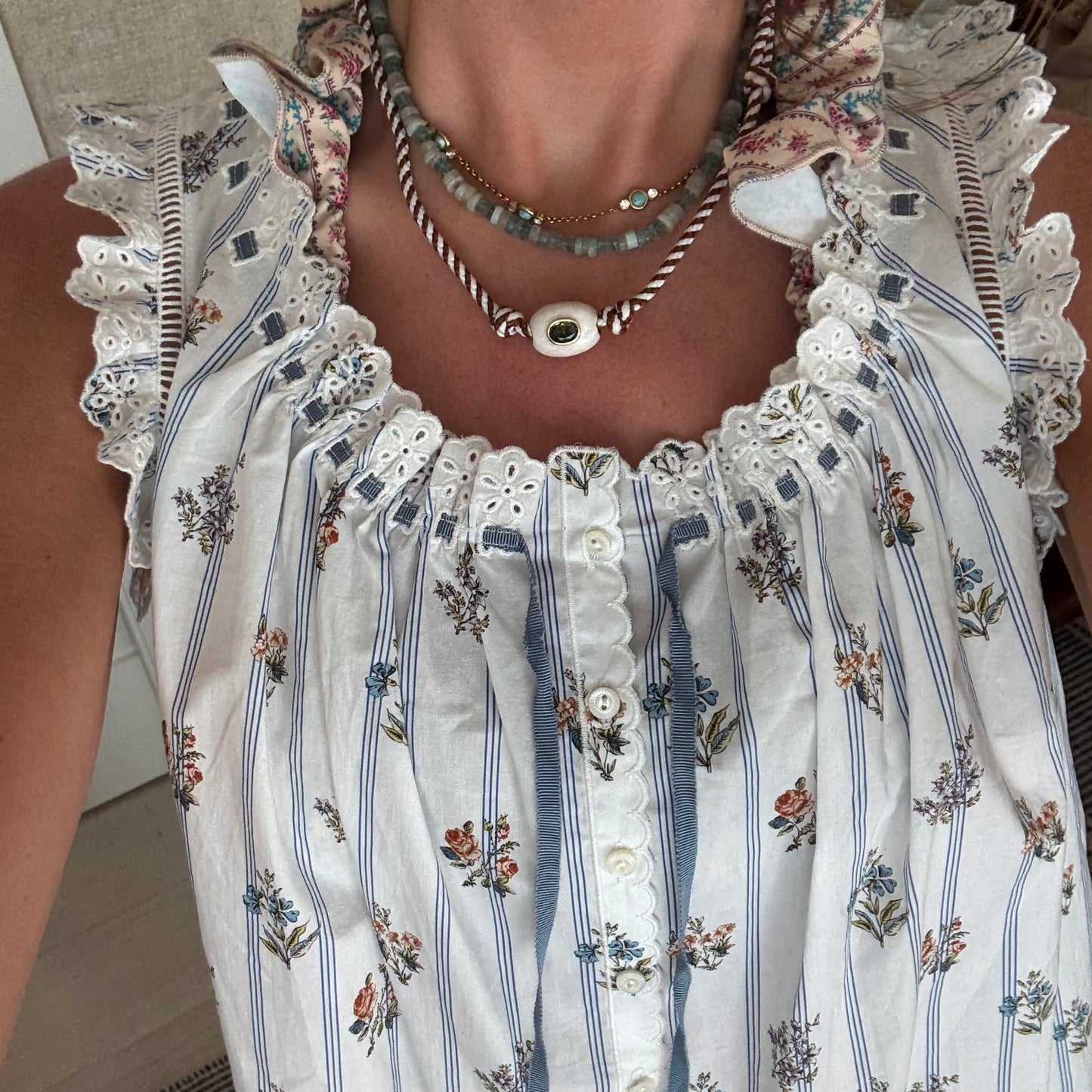 Brown striped cord necklace with white stone - sold out - this is a preorder ships Aug 28