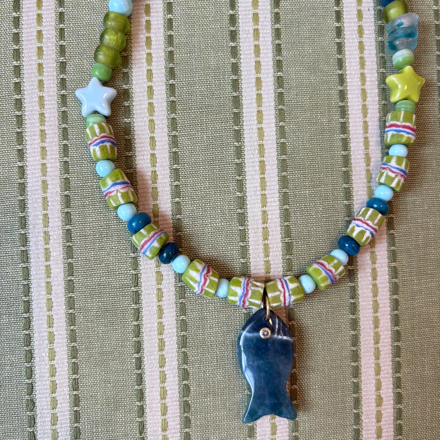Margaret fish necklace green and navy