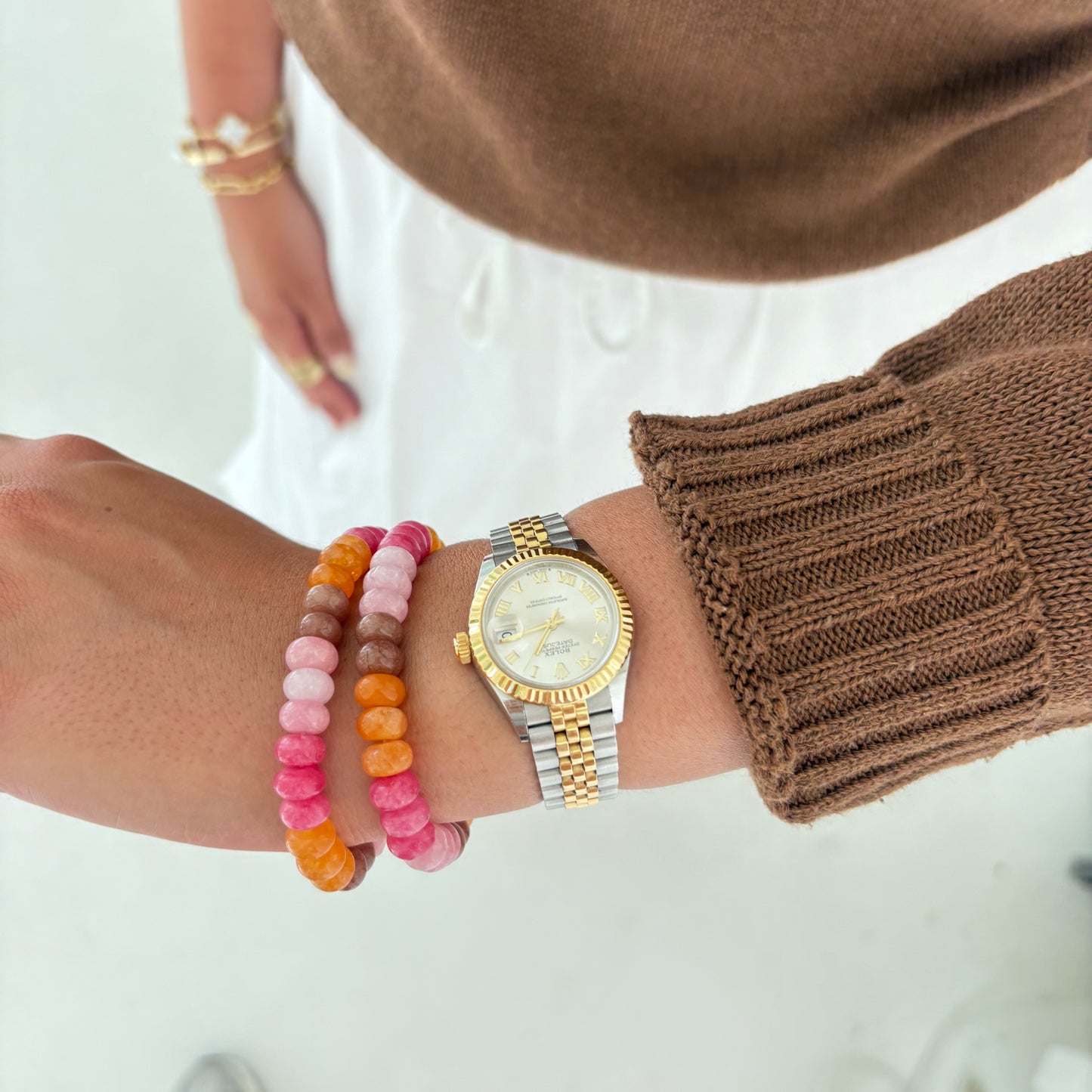 Lulu stone bracelet brown pink and orange