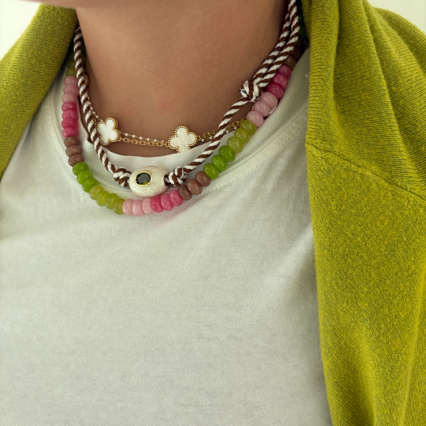 Celeste chartreuse and brown stone necklace