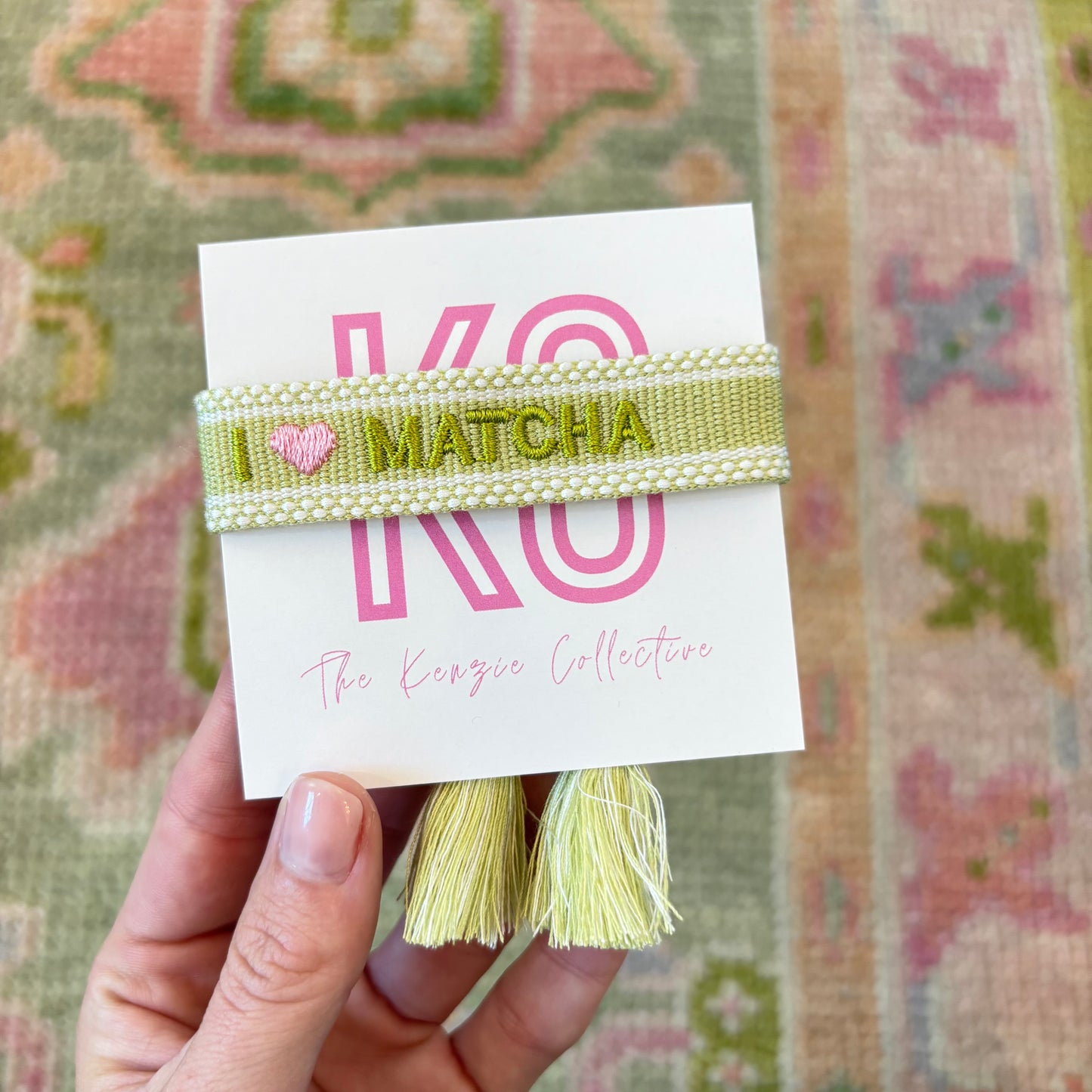 I love matcha embroidered tassel bracelet