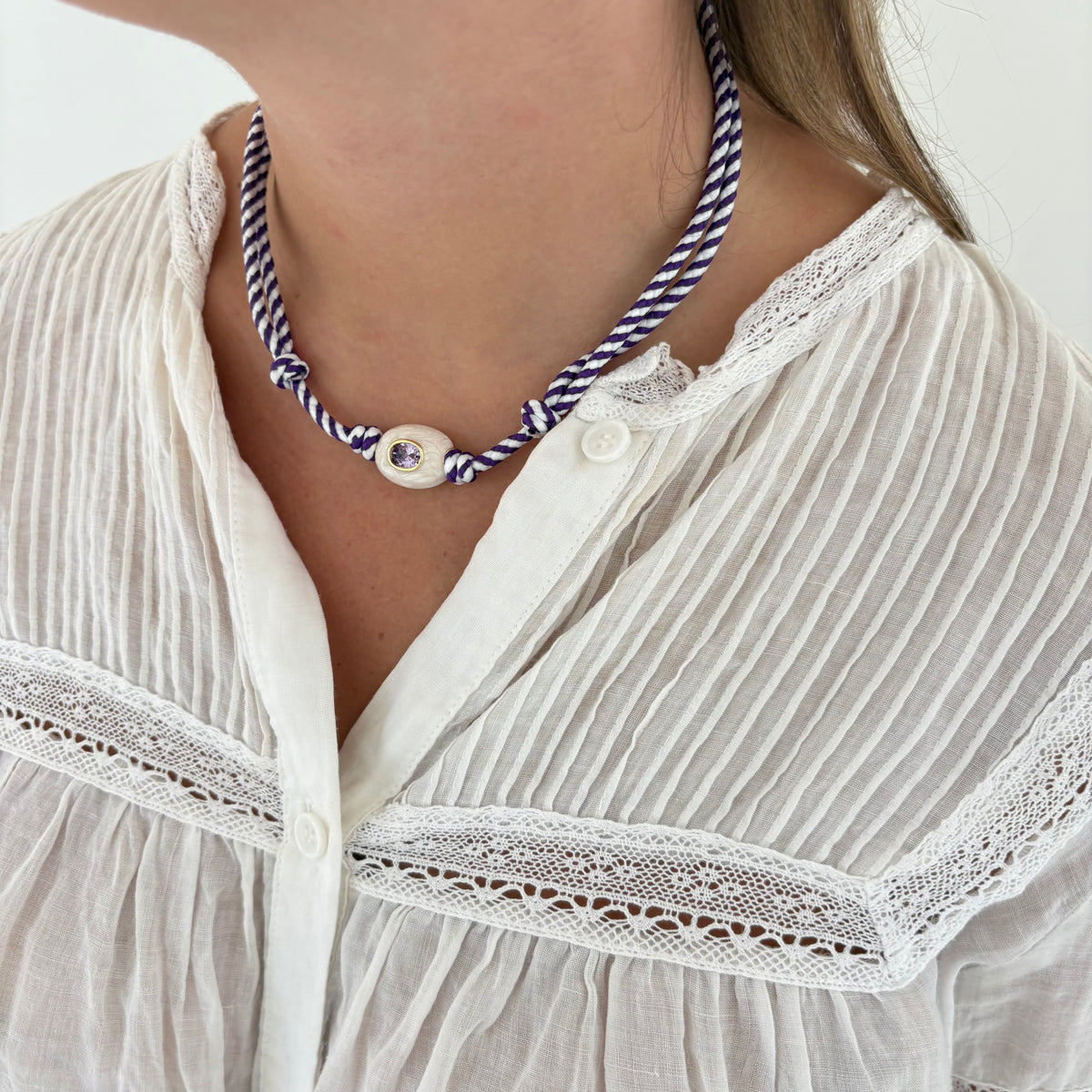 Purple stripe cord necklace game day