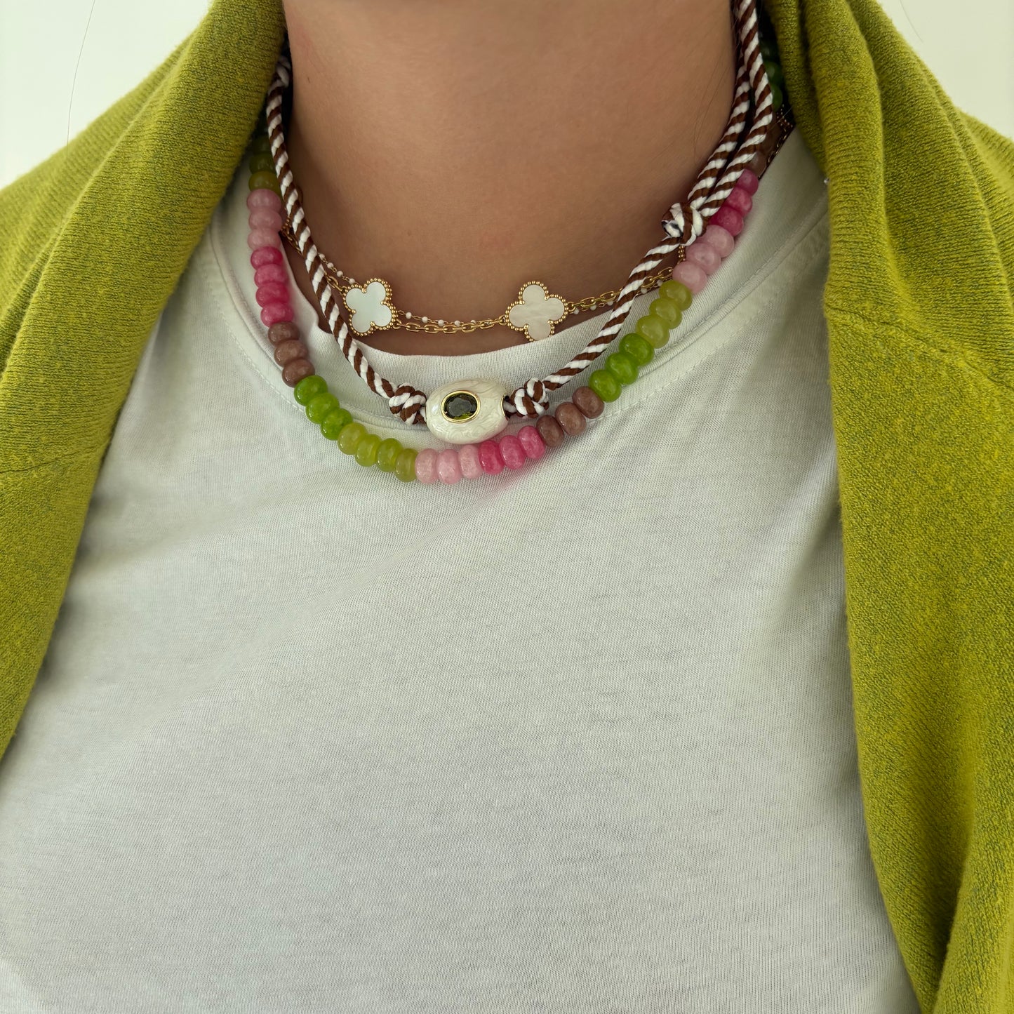 Celeste chartreuse and brown stone necklace