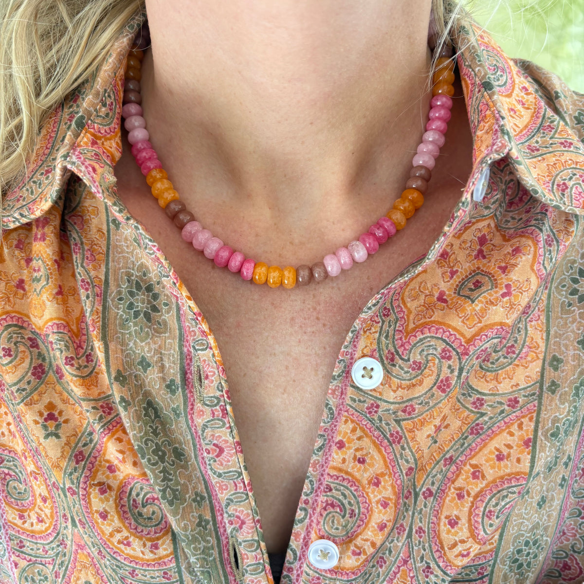Penelope brown pink and orange necklace