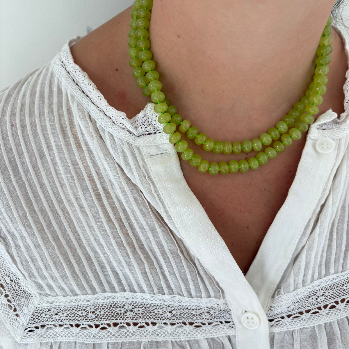 Chartreuse hand knotted stone necklace